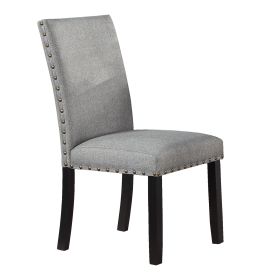 Grey Fabric Modern Set of 2 Dining Chairs Plush Cushion Side Chairs Nailheads Trim Wooden Chair Kitchen Dining Room