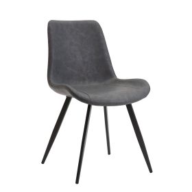 Modern Design Dining Chairs 2pc Set Gray Faux Leather Upholstery Black Metal Legs Kitchen Dining Furniture