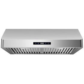 Under Cabinet Range Hood 30 inch, Kitchen Hood 600 CFM Stainless Steel with Touch Control,3 Speed Exhaust Fan,Time Setting