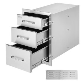 VEVOR Outdoor Kitchen Drawers 14" W x 20.3" H x 23" D, Flush Mount Triple Access BBQ Drawers Stainless Steel with Handle