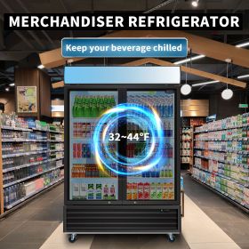 ORIKOOL Glass Door Merchandiser Refrigerator 44.7 Cu.ft Swing Door Commercial Display Refrigerators Merchandising Refrigeration with LED Top Pane