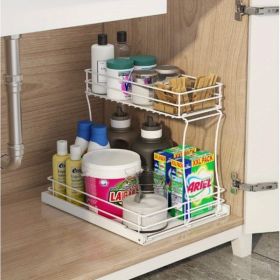 Pull Out Cabinet Organizer Rack (Color: White)