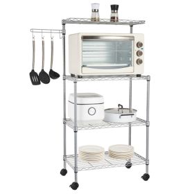 4-layer Powder Coating With Rotating Wave Hook, Microwave Oven Rack (Color: Silver)