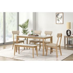 Set Of 6 Dining Table, One Table, One Bench And Four Chairs, With A Light Oak High-gloss White Top (Option: Dining table set)