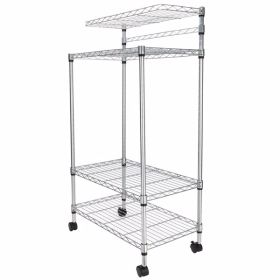 4-layer Powder Coated Wheeled Microwave Oven Rack, Stainless Steel (Color: Silver)