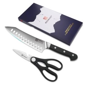 2Pcs Chef Knife Set Stainless Steel Kitchen Shears Scissor Cutlery Slicing Gift (Color: Black)