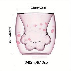 1pc Cat Claw Glass Cup, Creative Insulated Glass Double Layer Coffee Cup High Borosilicate Tea Cup Household Cute Transparent Cat Paw Glass Water (Color: pink)