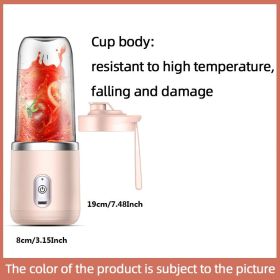 300ml Upgrade 6-page Steel Knife Fight Guide Wolf Rechargeable Portable Juicer Home Small Power Juice Cup (Color: pink, model: 6 Blades Single Cup With Lid)