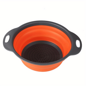 1pc Silicone Folding Drain Basket Fruit Vegetable Washing Basket Foldable Strainer Colander Collapsible Drainer Kitchen Storage Tool (Color: Orange2, size: large)