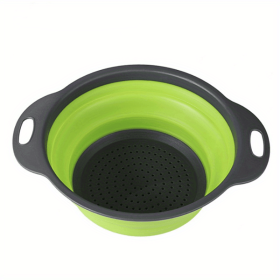 1pc Silicone Folding Drain Basket Fruit Vegetable Washing Basket Foldable Strainer Colander Collapsible Drainer Kitchen Storage Tool (Color: Green2, size: small)