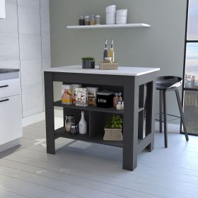 Brooklyn Kitchen Island, Three Concealed Shelves (Color: as Pic)