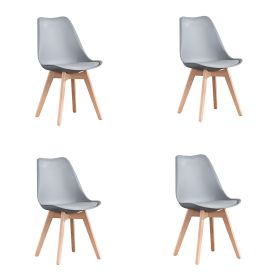 Mid Century Modern Dining Chairs, with Wood Legs, Armless Kitchen Chairs, Shell Lounge Plastic Side Chair with Soft Padded Kitchen, Dining Room (Quantity: 4, Color: Gray)