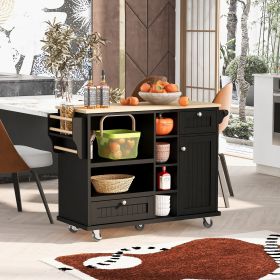 Kitchen Island Cart with Storage Cabinet and Two Locking Wheels,Solid wood desktop,Microwave cabinet (Material: MDF, Color: Black)